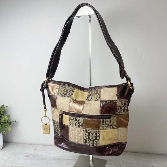 VINTAGE Giani Bernini Brown and Gold Patchwork Leather Hobo Shoulder bag - Picture 1 of 11
